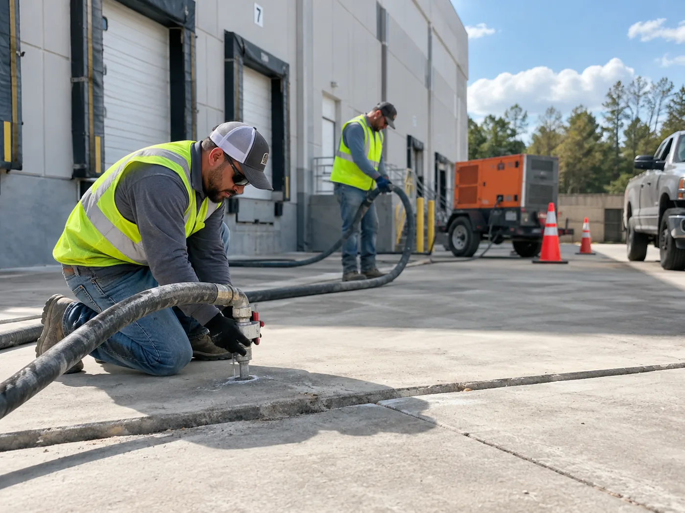 Commercial concrete leveling at a warehouse property